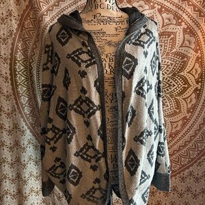 VINTAGE Abercrombie & Fitch Boho Tribal Print Oversized Hooded Sweater Grey M/L